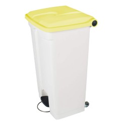 Contenedor a Pedal Plástico Tapa Amarilla y Ruedas 90L. Compra accesorios de baño para colectividades en VenusCatalogo.com