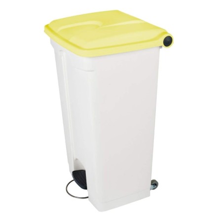 Contenedor a Pedal Plástico Tapa Amarilla y Ruedas 90L. Compra accesorios de baño para colectividades en VenusCatalogo.com